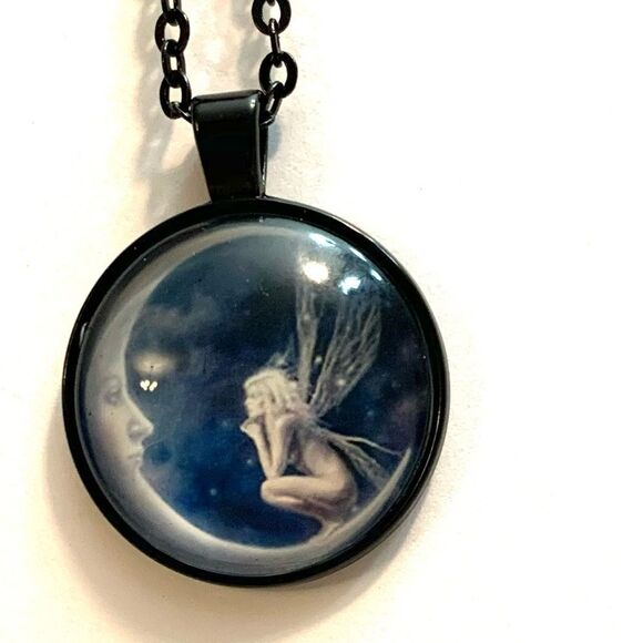 Fairy On a Crescent Moon Necklace - Picture 4 of 6